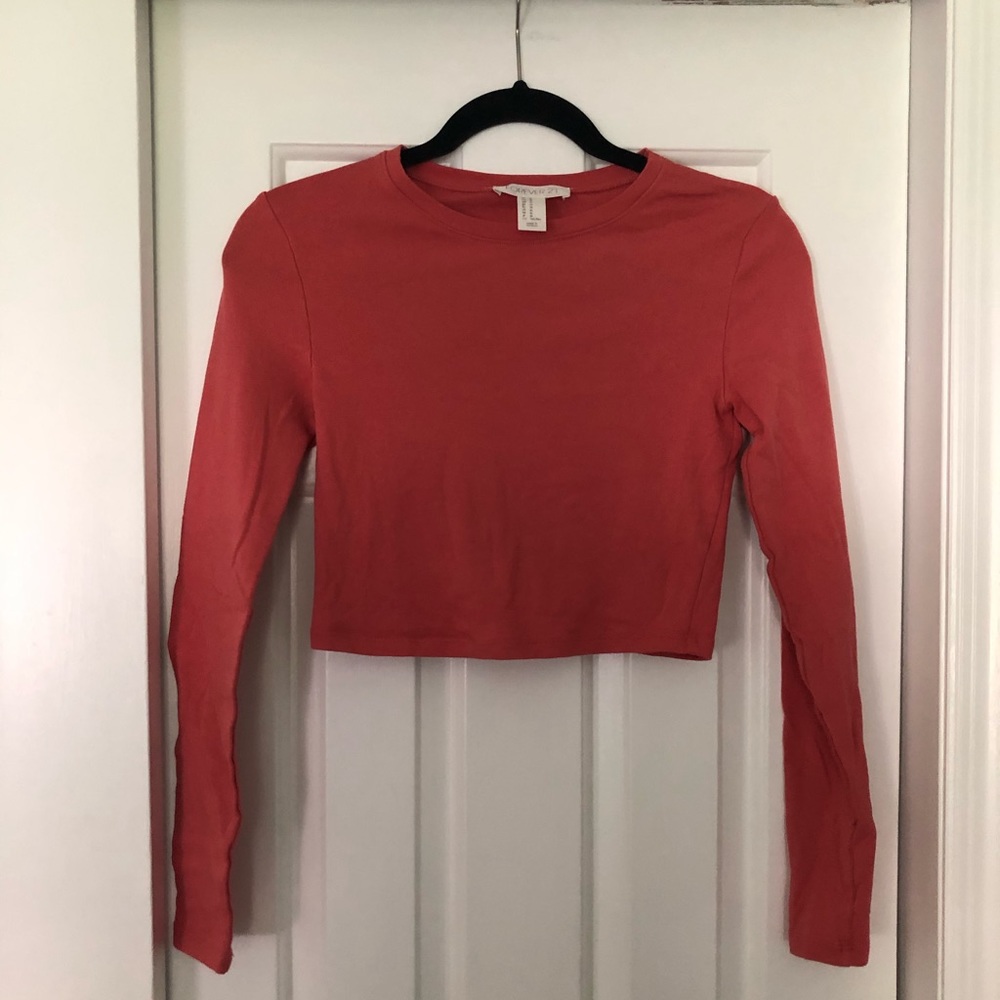 Salmon Forever 21 Long Sleeve Crop Top
